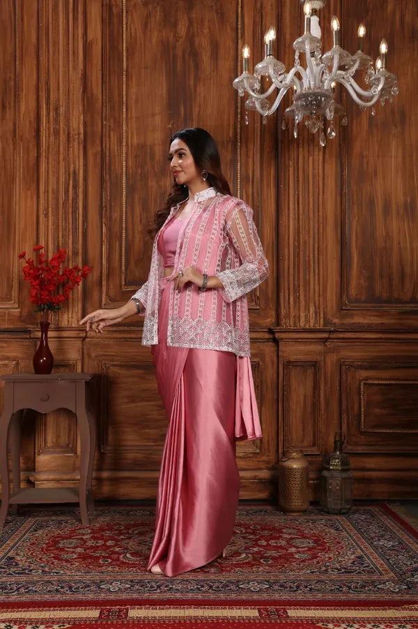 Pink Designer Soft Silk Saree