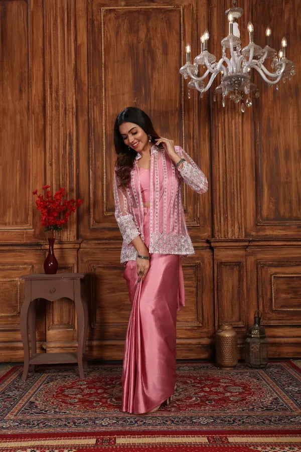 Pink Designer Soft Silk Saree