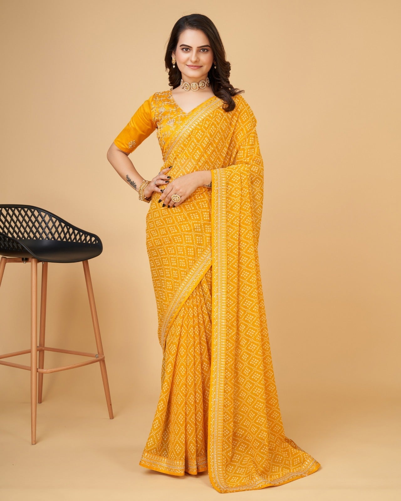 Women print Georgette saree with heavy zari embroidery work lace and blouse