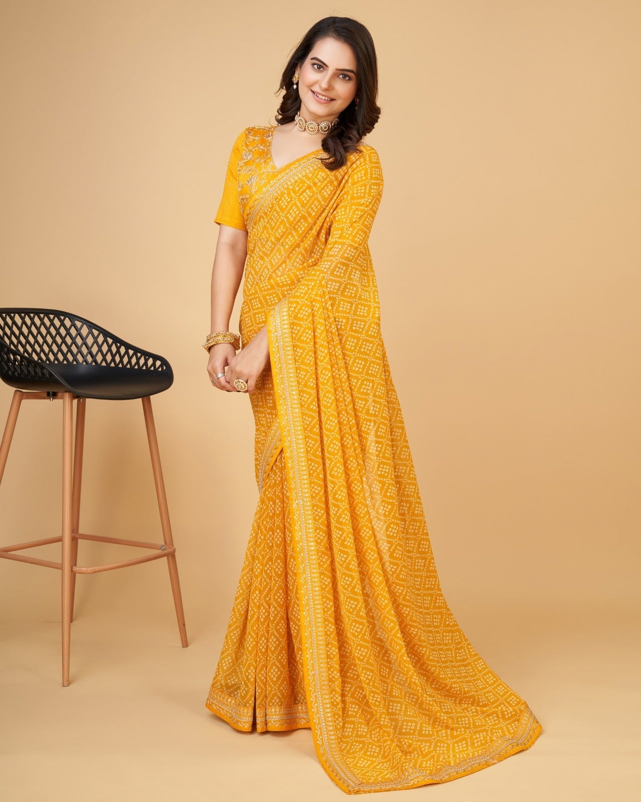 Women print Georgette saree with heavy zari embroidery work lace and blouse