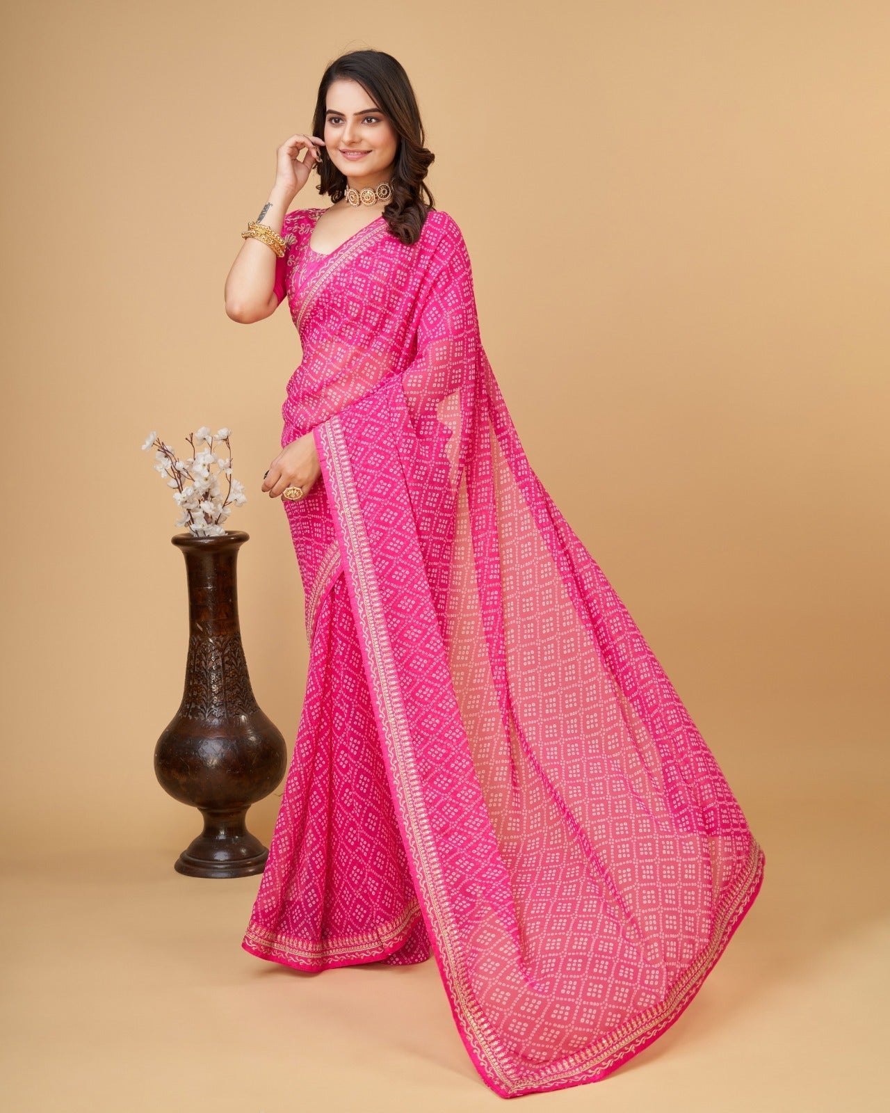 Women print Georgette saree with heavy zari embroidery work lace and blouse