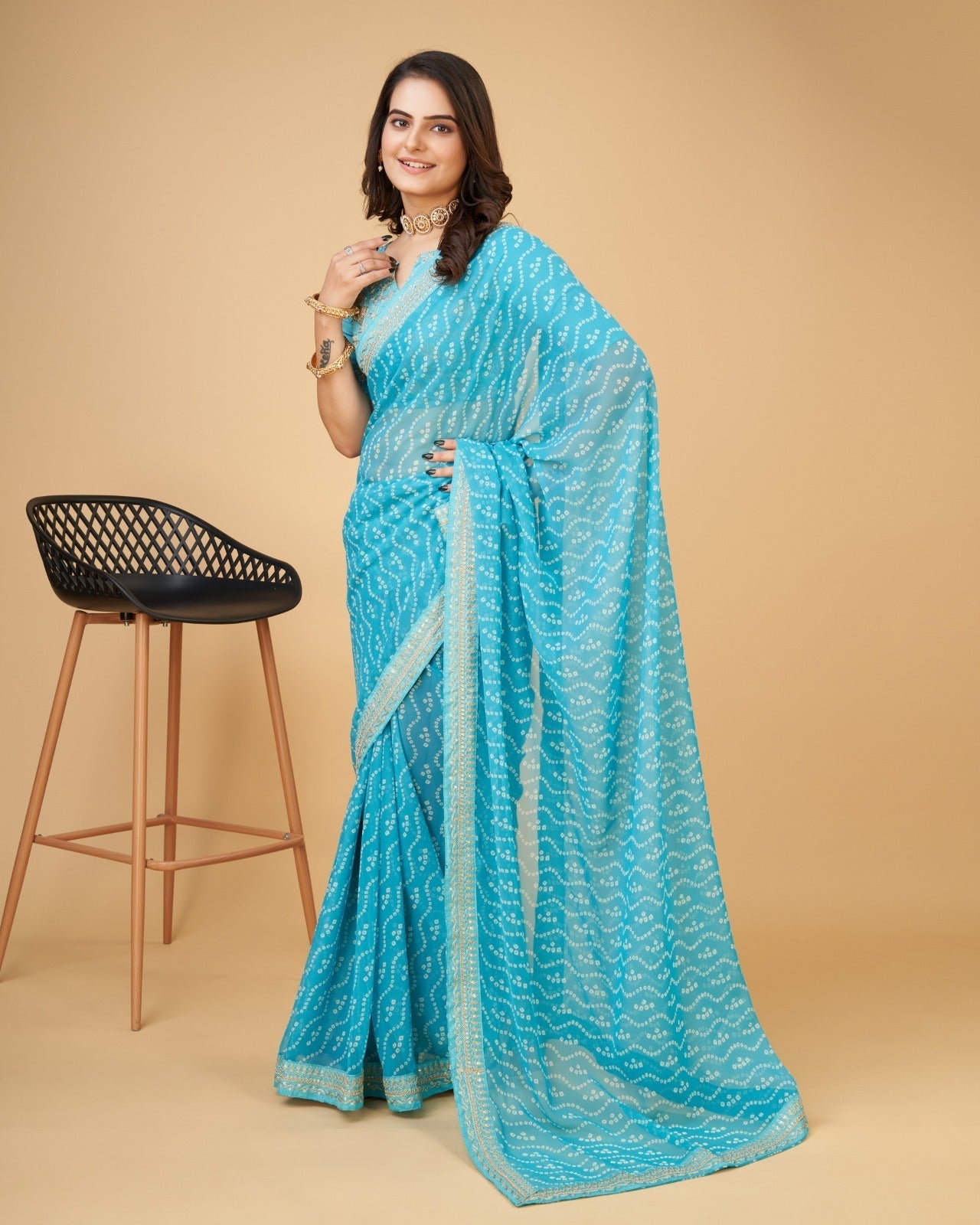 Women print Georgette saree with heavy zari embroidery work lace and blouse
