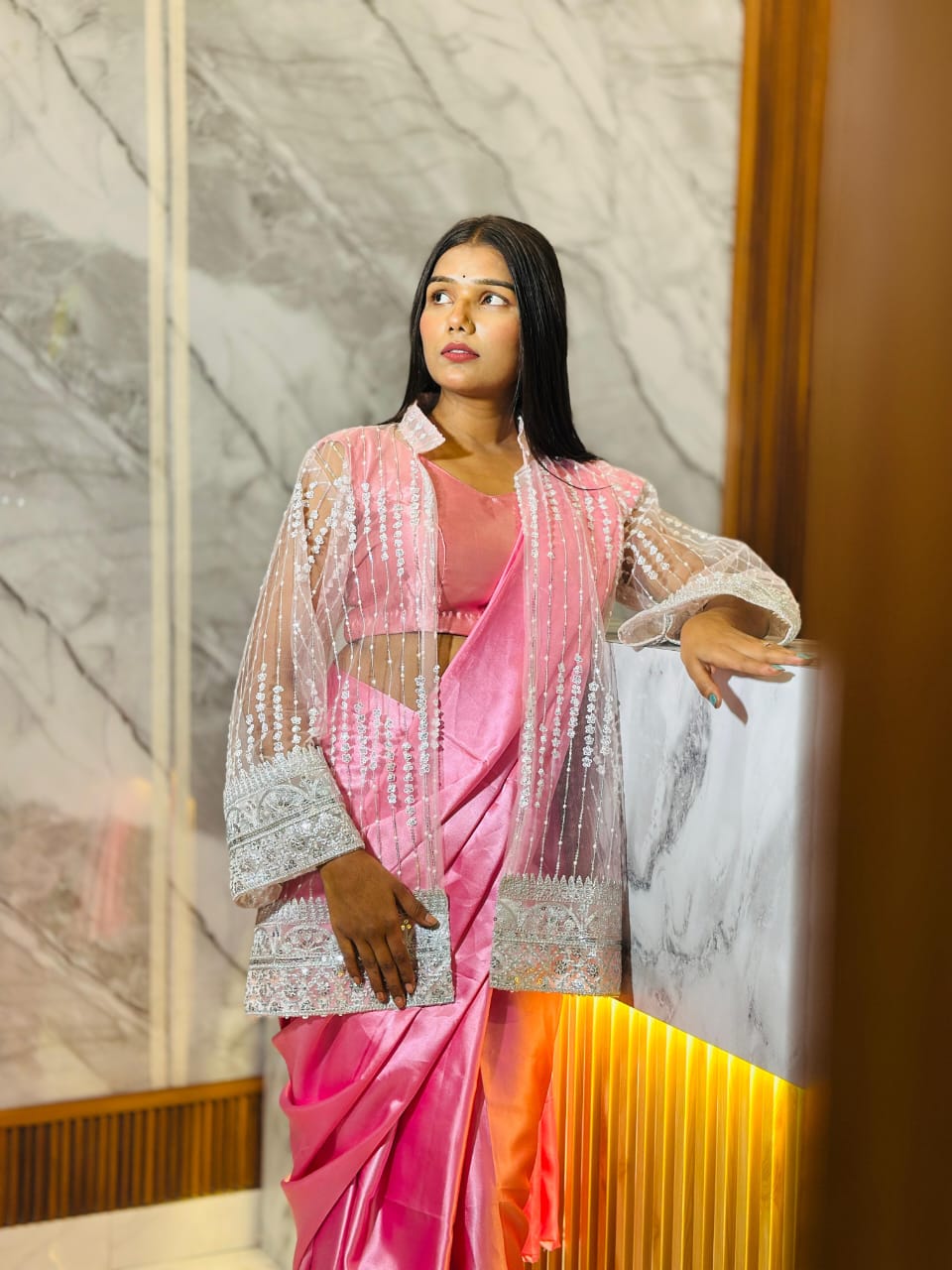 Pink Designer Soft Silk Saree