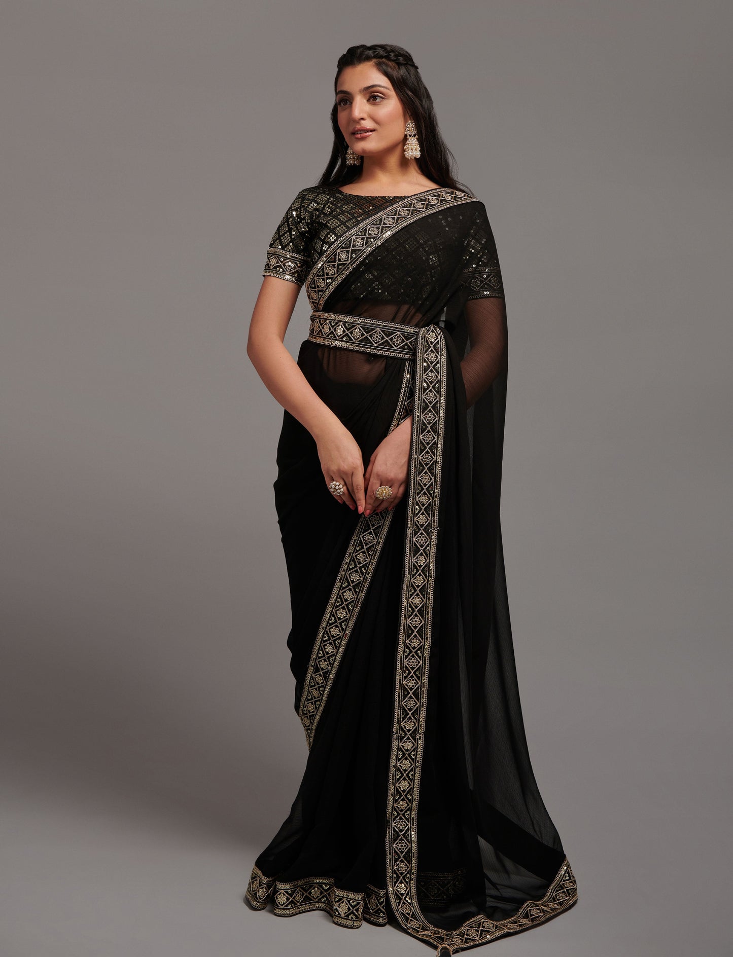 Chinon Designer Saree with Zariwork