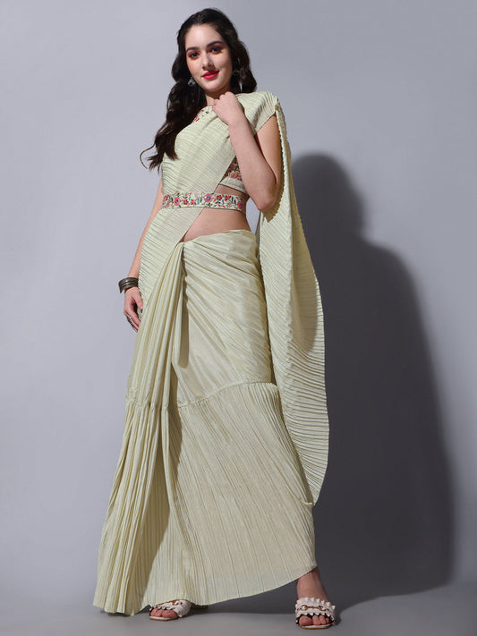 Women Crush Chinon saree with heavy multi sequins work blouse and Qamar belt