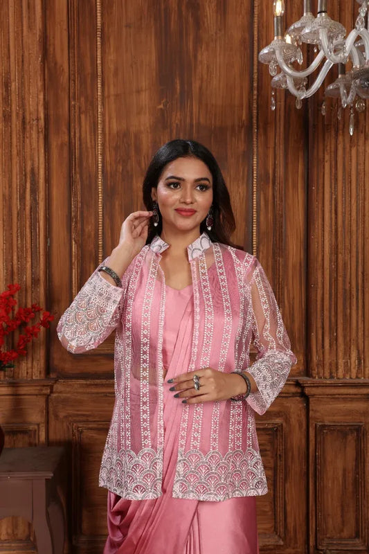 Pink Designer Soft Silk Saree