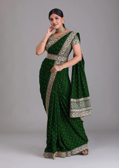 Heavy Pigment Chiffon saree with heavy zari embroidery sequins work lace and blouse With Belt