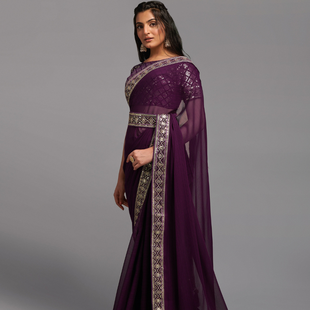 Chinon Designer Saree with Zariwork