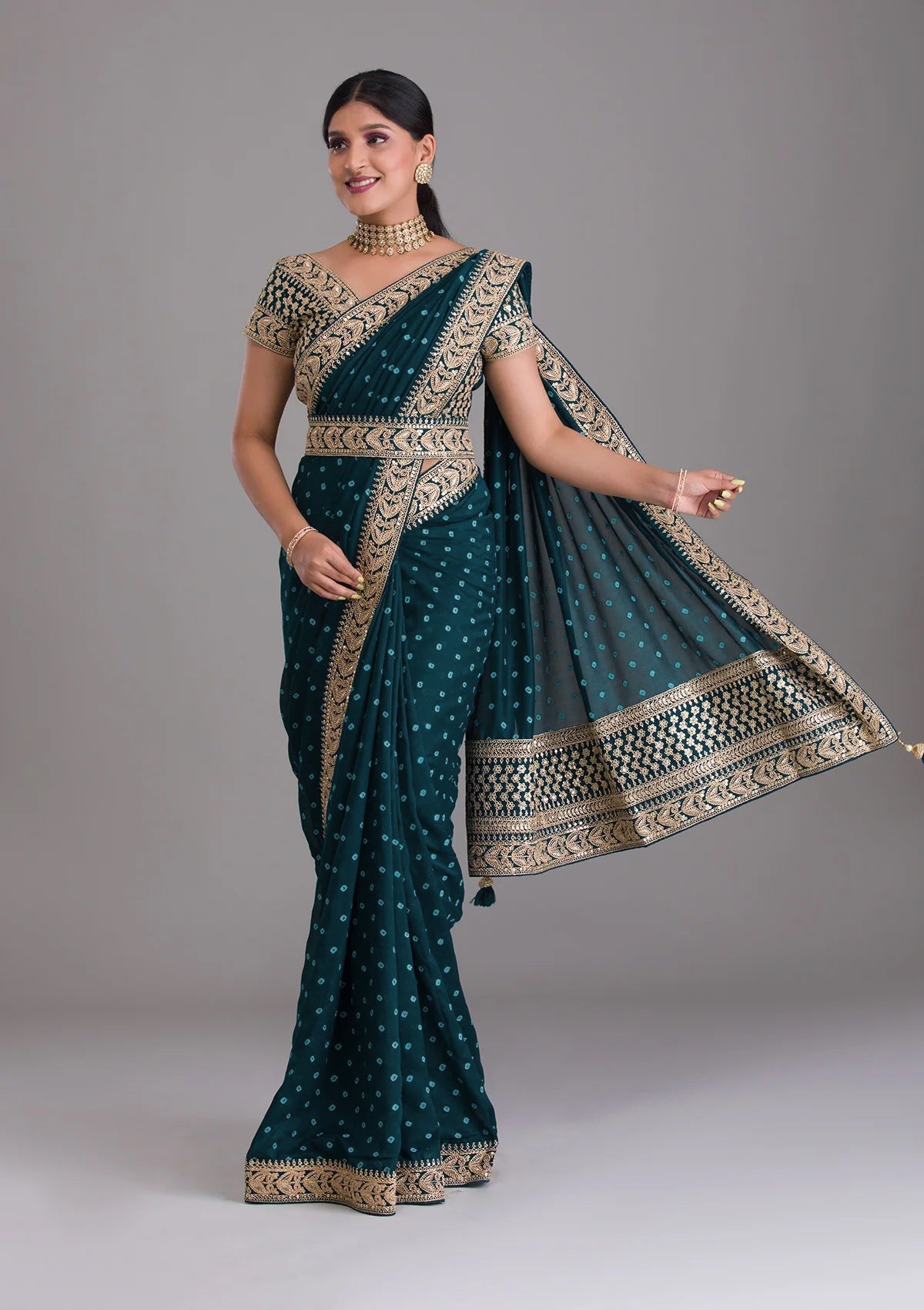 Heavy Pigment Chiffon saree with heavy zari embroidery sequins work lace and blouse With Belt