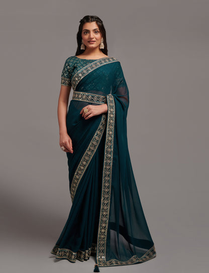 Chinon Designer Saree with Zariwork