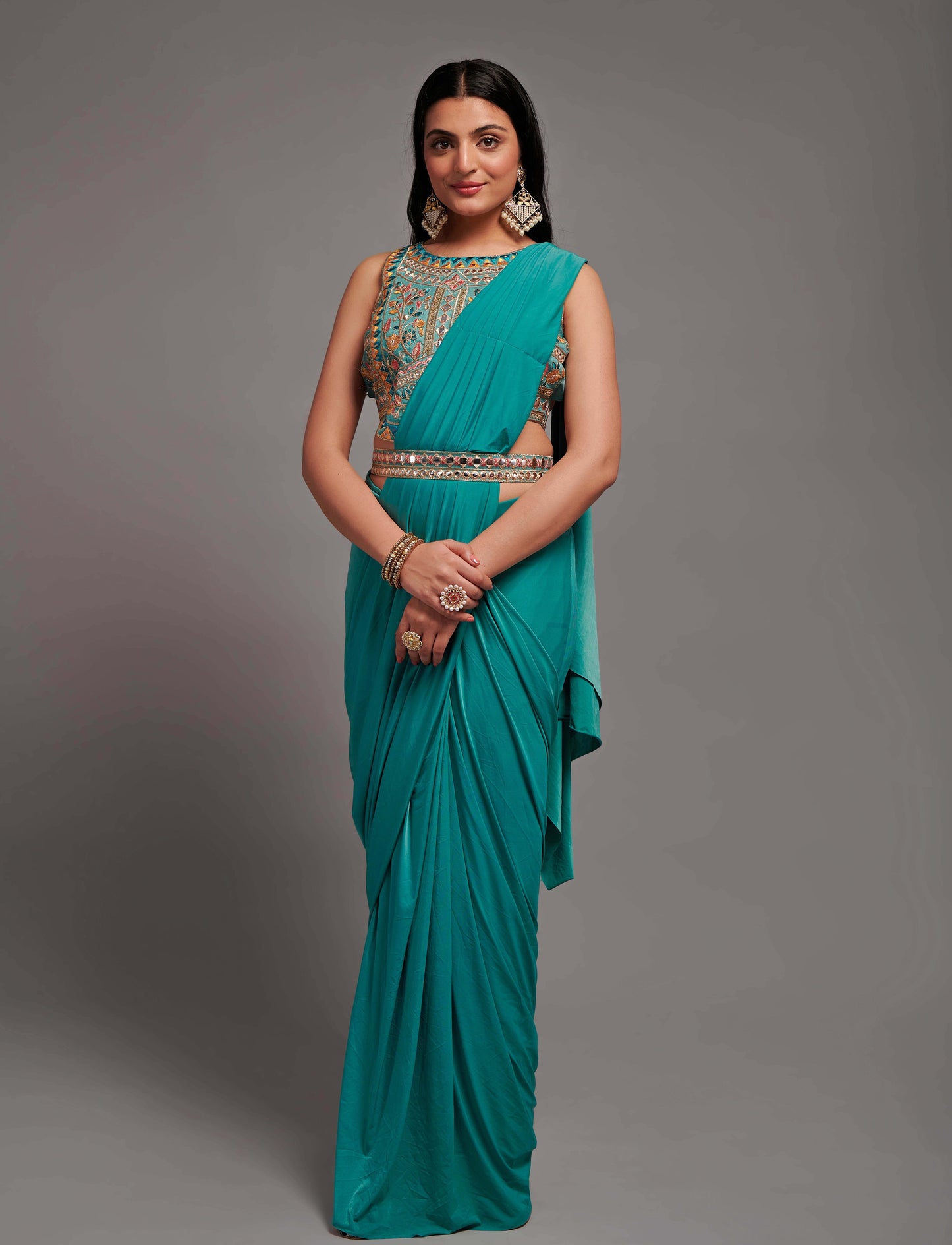 Ready to Wear Saree with Embroidered Blouse