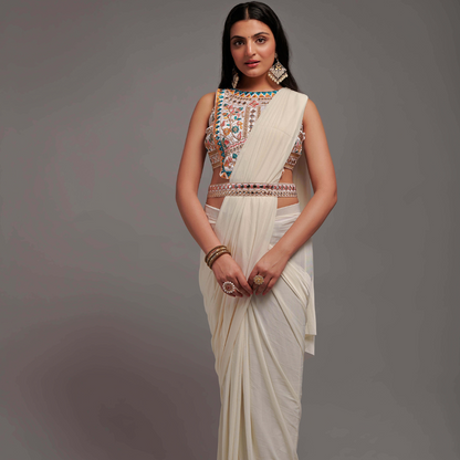 Ready to Wear Saree with Embroidered Blouse