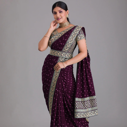 Heavy Pigment Chiffon saree with heavy zari embroidery sequins work lace and blouse With Belt