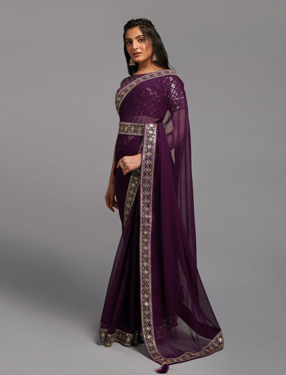 Chinon Designer Saree with Zariwork